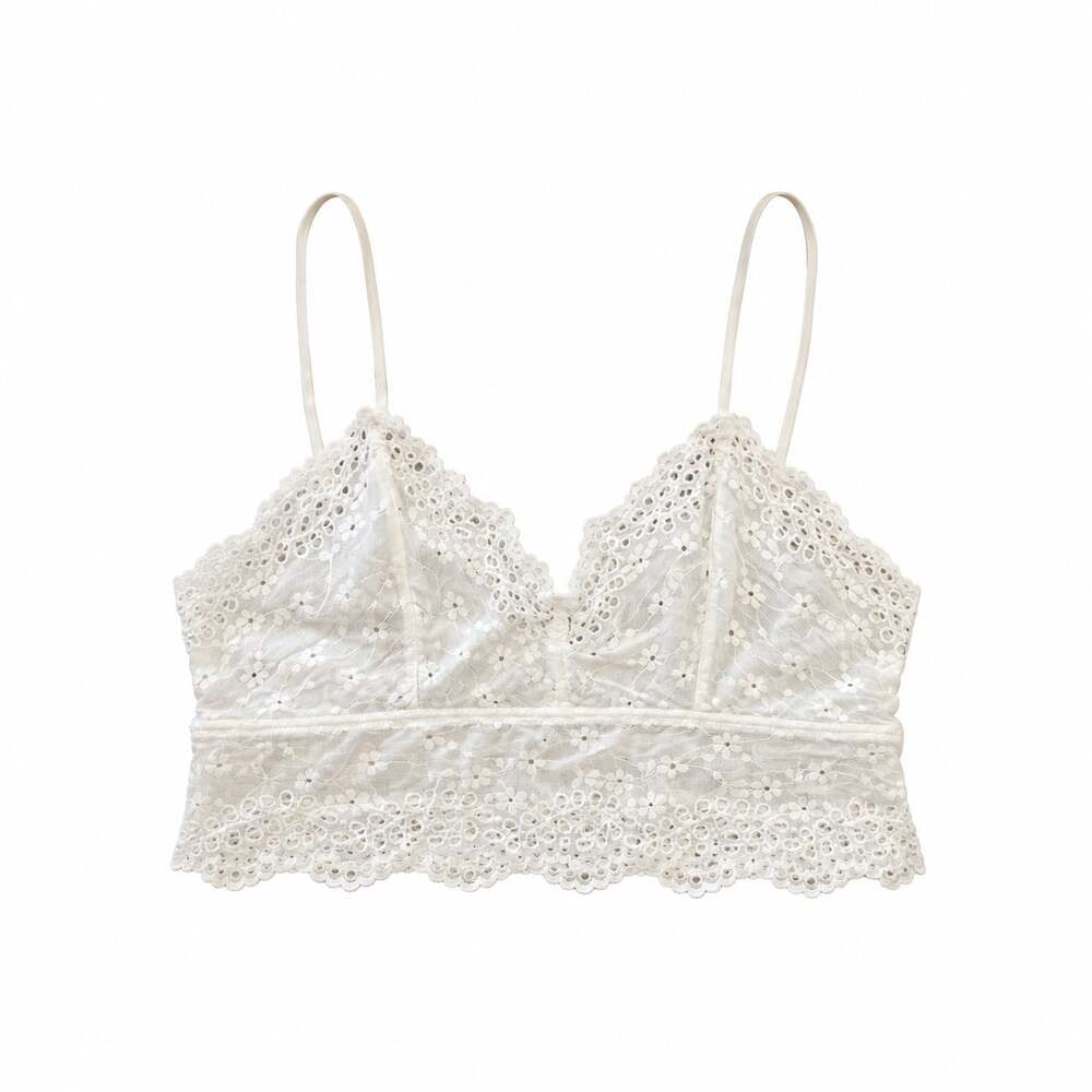b. tempt'd White Floral Lace Eyelet Bralette Crop Top Spaghetti Strap Cami - Picture 2 of 3